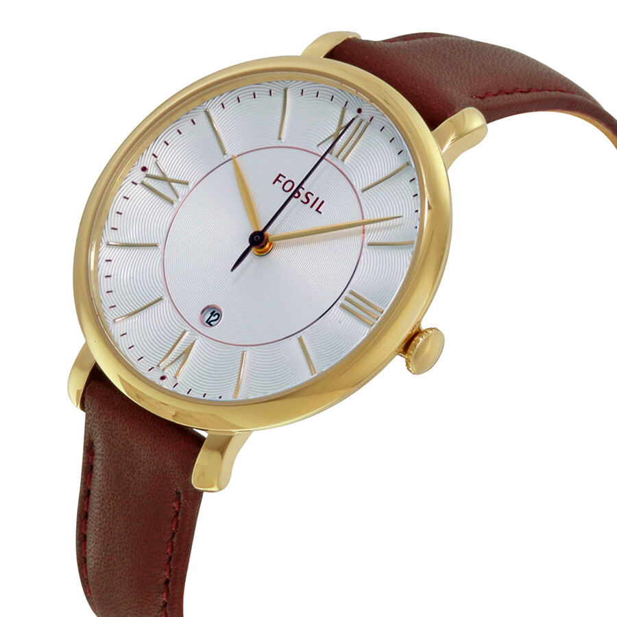 Fossil Jacqueline Silver Dial Maroon Leather Ladies Watch ES3856