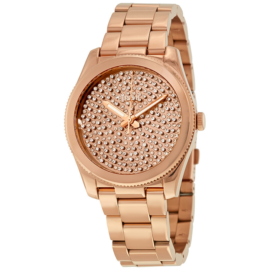 Fossil Perfect Boyfriend Rose Gold Crystal Pave Dial Steel Ladies Watch