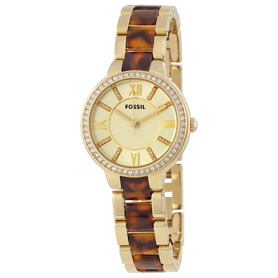 Fossil Virginia White Dial Goldtone Stainless Steel and Tortoiseshell