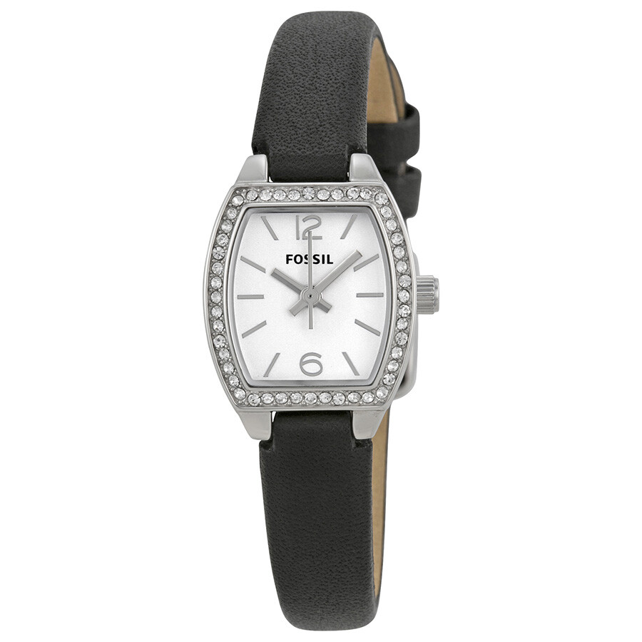 Fossil White Dial Black Leather Strap Ladies Watch BQ1214 Fossil