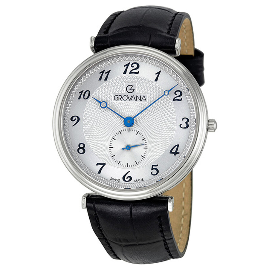 Grovana Silver Arabic Dial Black Leather Small Seconds Men's Watch 1276
