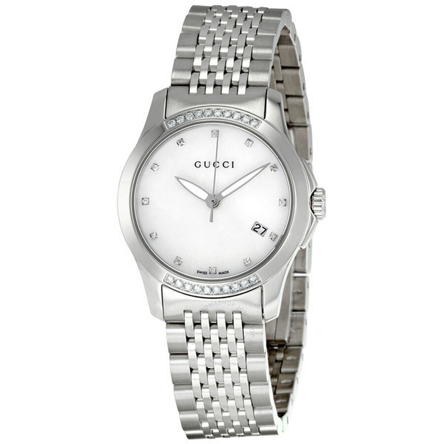 Gucci G-timeless Diamond Mother of Pearl Dial Ladies Watch YA126510 - G ...