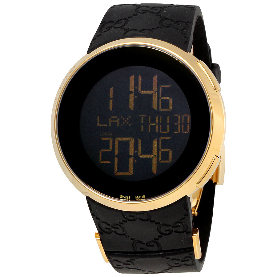 Gucci IGucci Yellow GoldTone Black Rubber Men's Watch YA114229 I