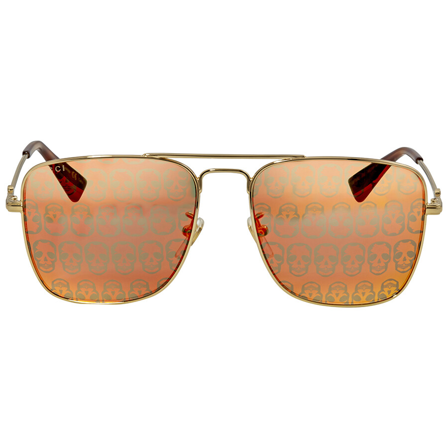 Gucci Orange Mirror, Skulls Square Men's Sunglasses GG0108S 002 55