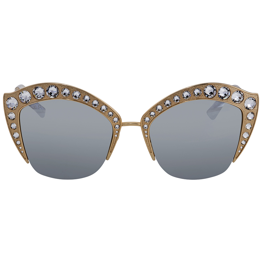 Gucci Silver Lens Crystal Studded Sunglasses GG0114S 004 53 - Gucci 