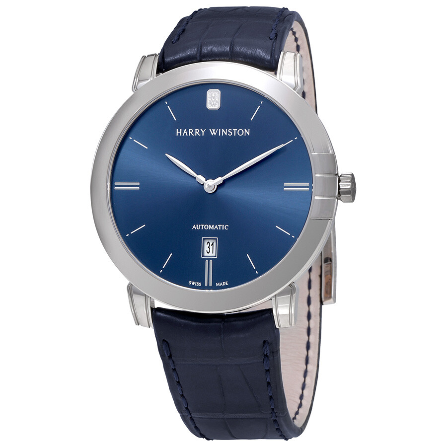 Harry Winston Midnight Blue Dial Blue Leather Automatic Men's Watch