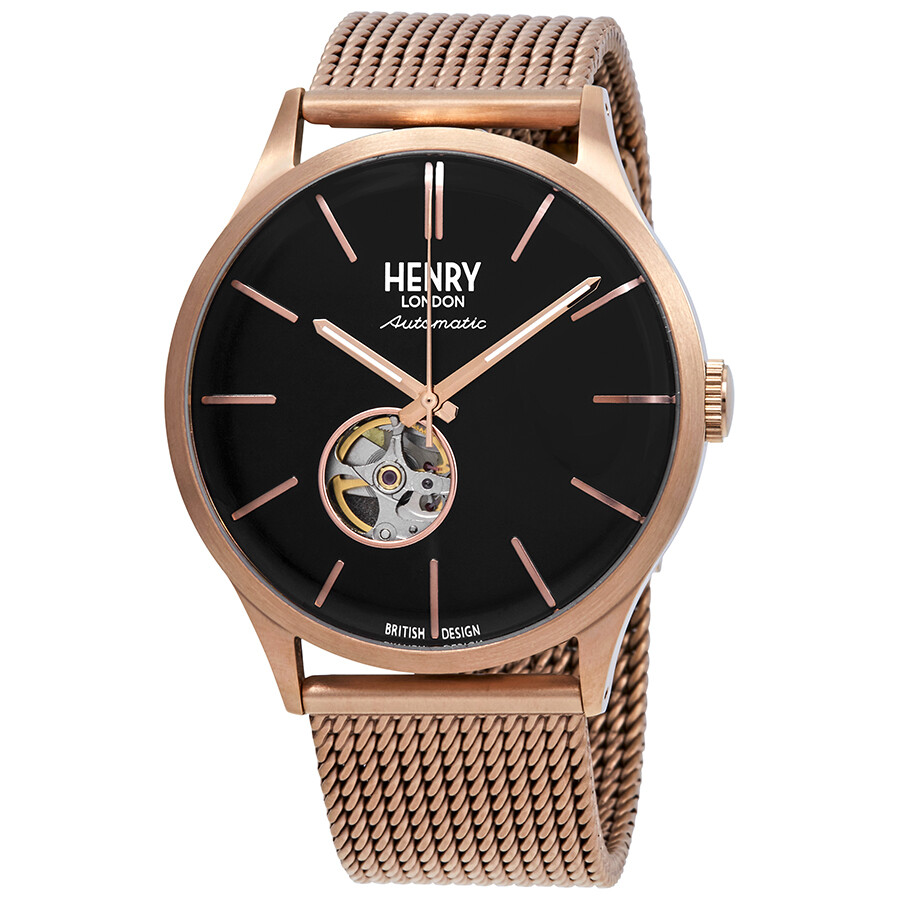 Henry London Heritage Automatic Black Dial Men's Mesh Watch HL42AM
