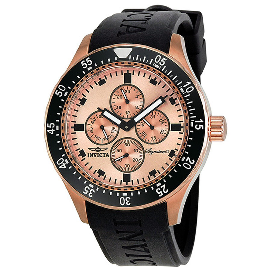 Invicta Signature II Rose Goldtone Dial Stainless Steel Black Rubber
