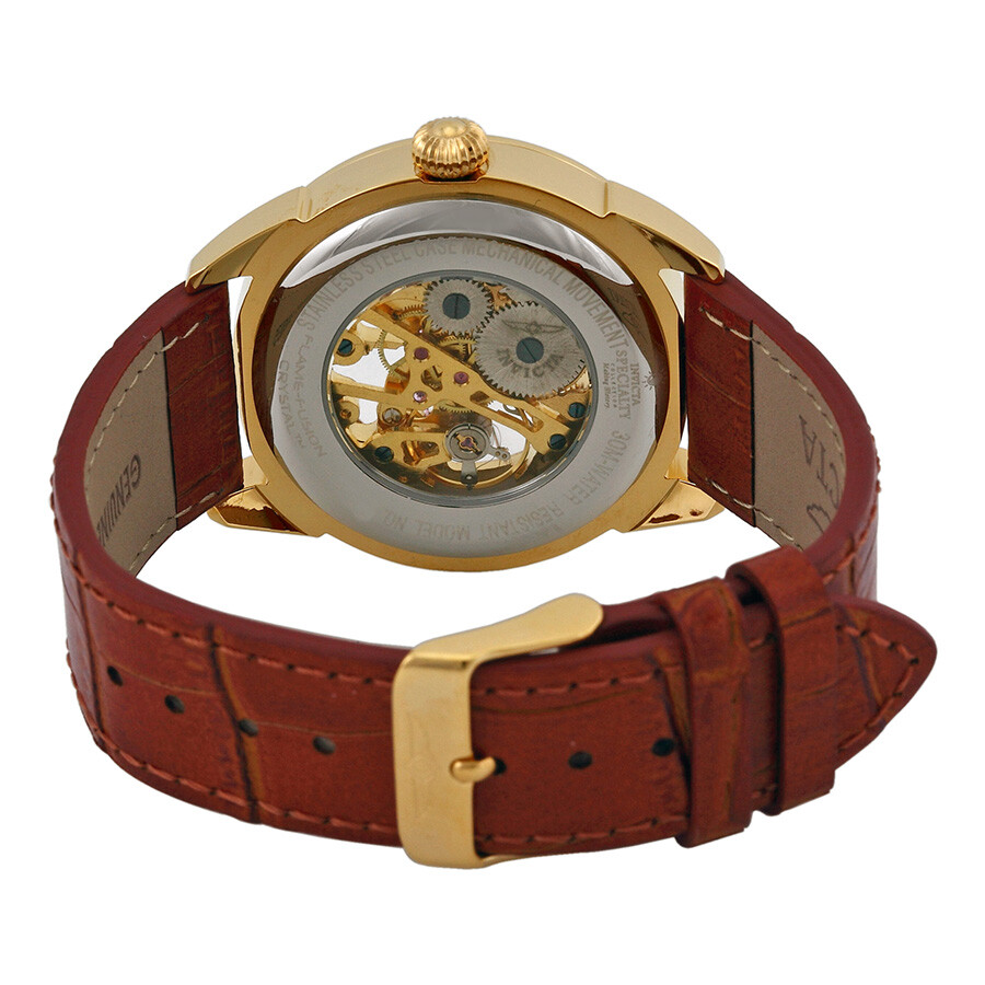 Invicta Specialty Mechanical Champagne Skeleton Dial Light Brown Leather Men's Watch 17186 