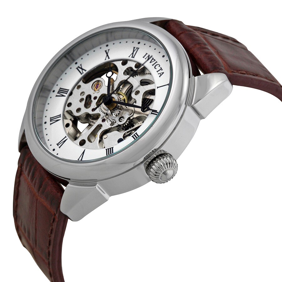 Invicta Specialty Mechanical White Skeleton Dial Light Brown Leather Men's Watch 17185 