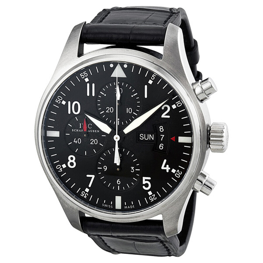 IWC Pilot Chronograph Automatic Black Dial Black Leather Men's Watch