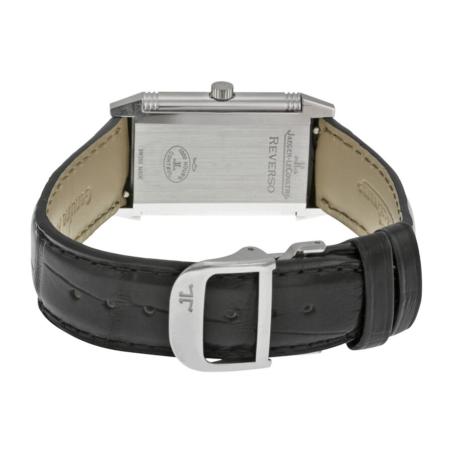 Jaeger LeCoultre Reverso Silver Dial Black Ostrich Leather Strap Unisex