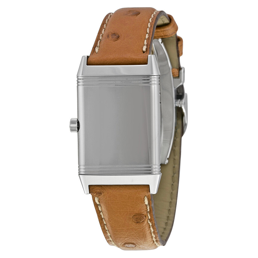 Jaeger LeCoultre Reverso Silver Dial Brown Ostrich Leather Strap Unisex