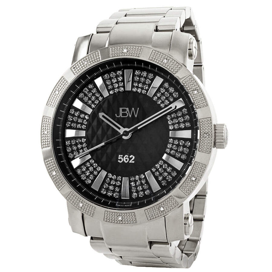 JBW 562 Black Crystal Dial Diamond Bezel Stainless Steel Men's Watch JB