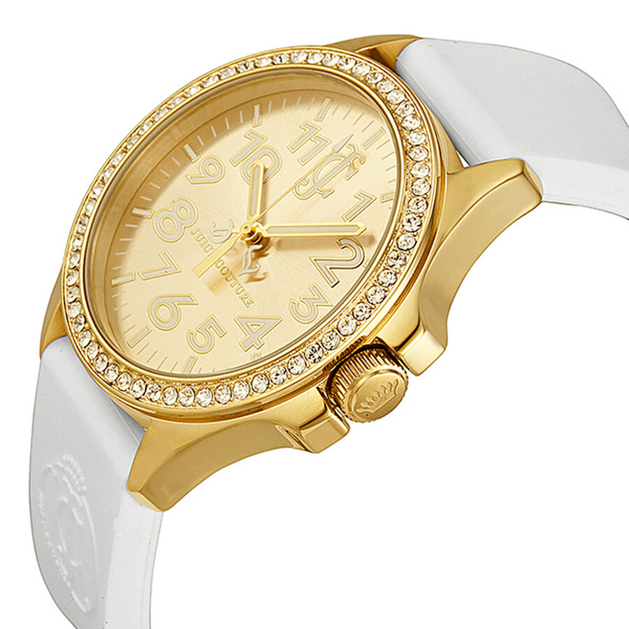Juicy Couture Jetsetter Gold Dial White Rubber Swarovski Crystal Ladies