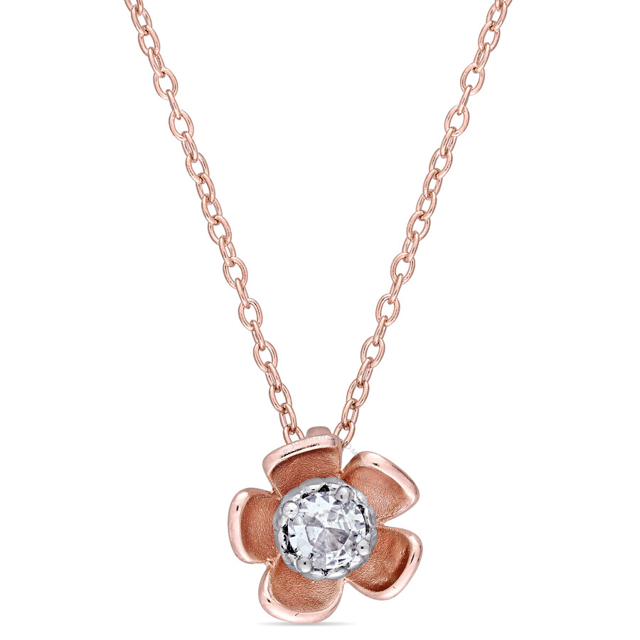 Laura Ashley White Sapphire Flower Pendant with Chain in Two-tone Rose ...