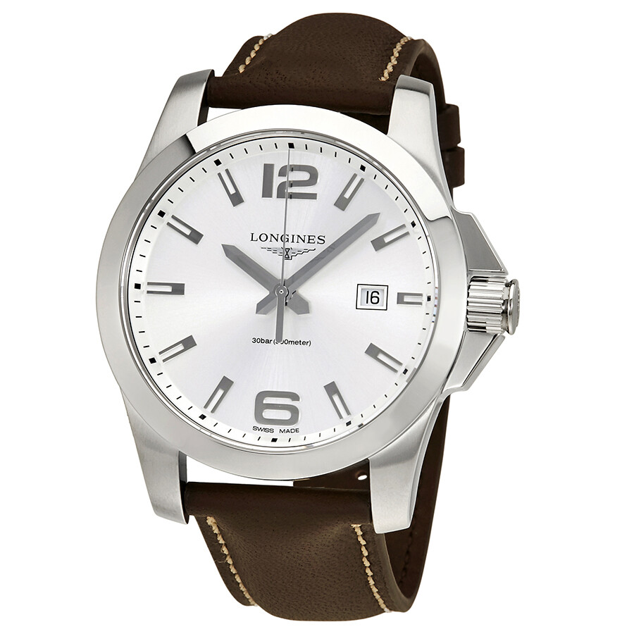 Longines Conquest Silver Dial Brown Leather Men's Watch L37604765