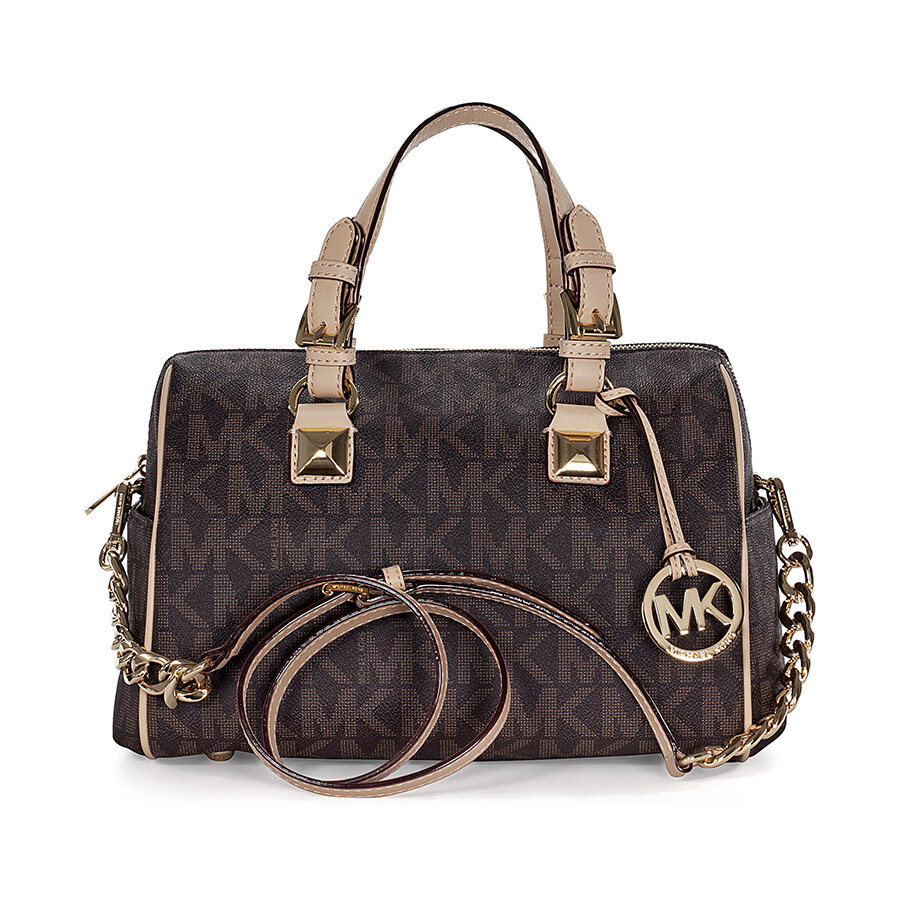 Michael Kors Grayson Medium Satchel Handbag in Brown PVC Grayson