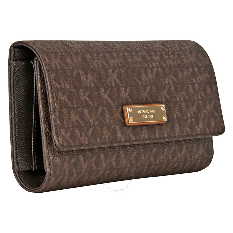 Michael Kors Jet Set PVC Checkbook Wallet Brown Jet Set Michael