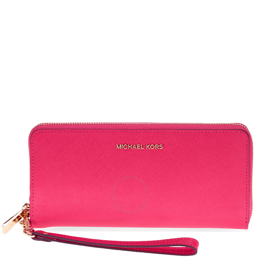 Michael Kors Jet Set Tavel Leather Continental Wallet - Ultra Pink ...