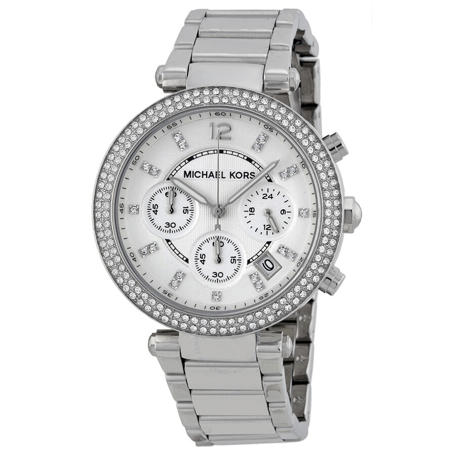 Michael Kors Parker Silver Dial Stainless Steel Chronograph Ladies ...