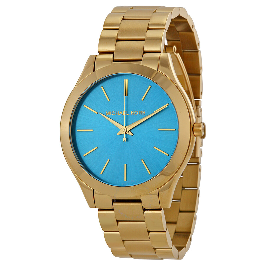 Michael Kors Runway Blue Dial Gold Tone Stainless Steel Ladies Watch