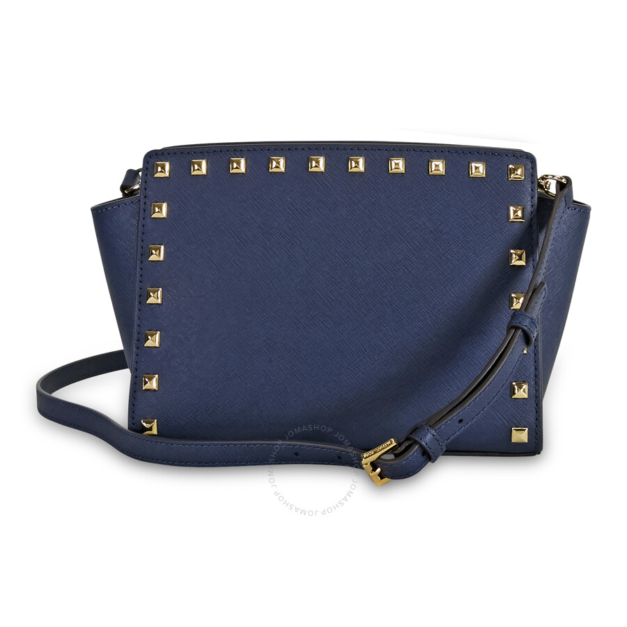 Michael Kors Selma Studded Leather Medium Messenger Bag - Navy - Selma - Michael Kors Handbags ...