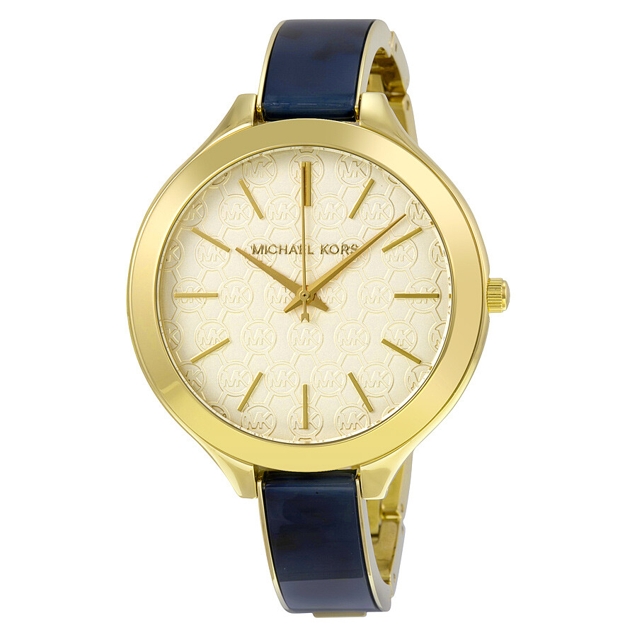 Michael Kors Slim Runway Gold Dial Goldtone and Navy Blue Resin Ladies