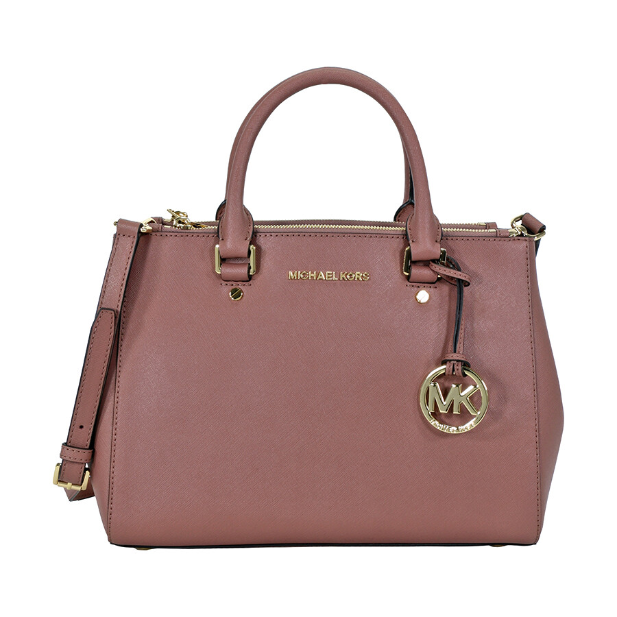 Michael Kors Sutton Leather Medium Satchel Handbag Dusty Rose