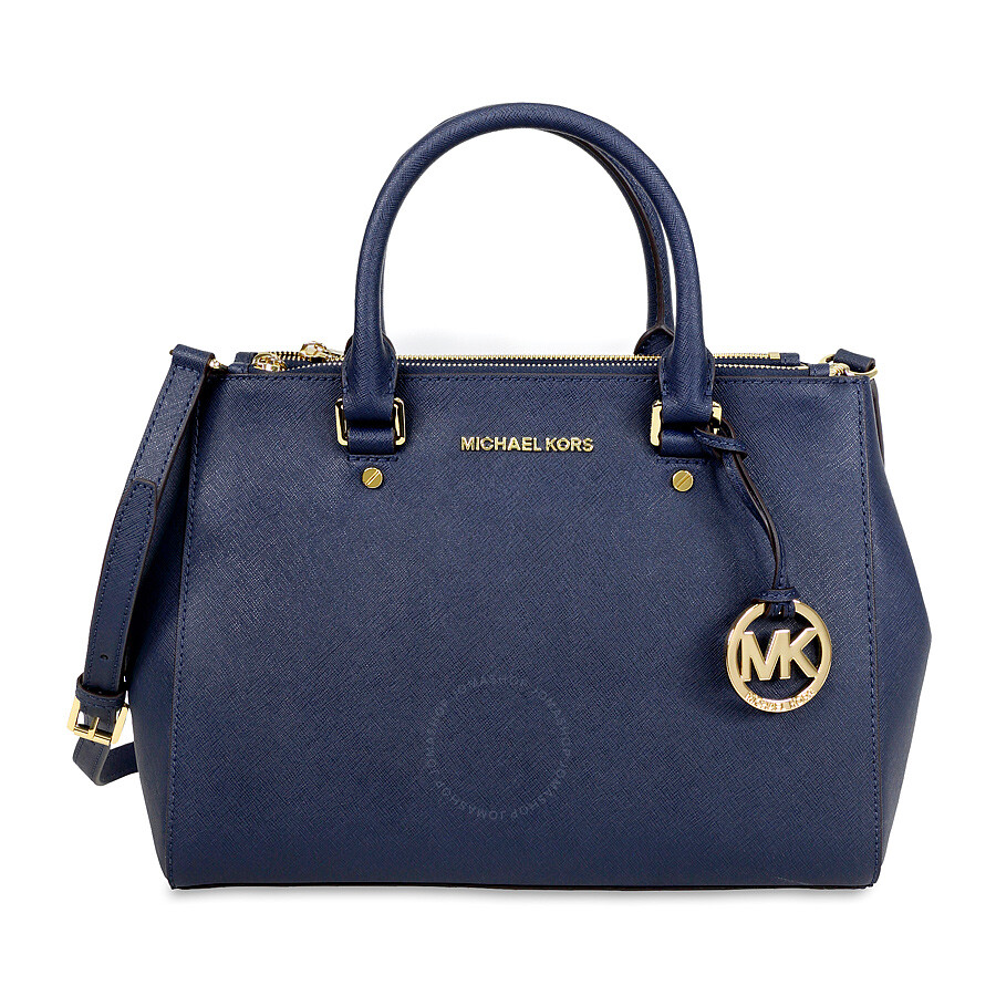 Michael Kors Sutton Leather Medium Satchel Handbag - Navy - Sutton - Michael Kors Handbags ...