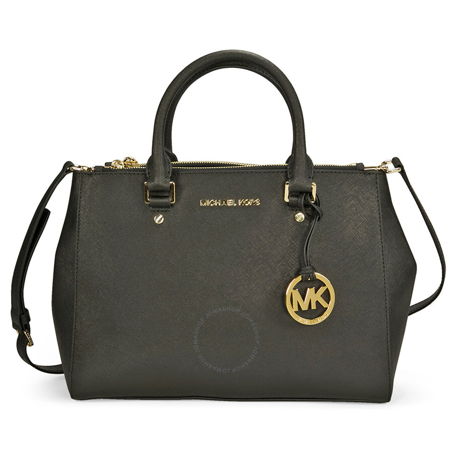 Michael Kors Sutton Leather Medium Satchel Handbag - Black - Sutton ...