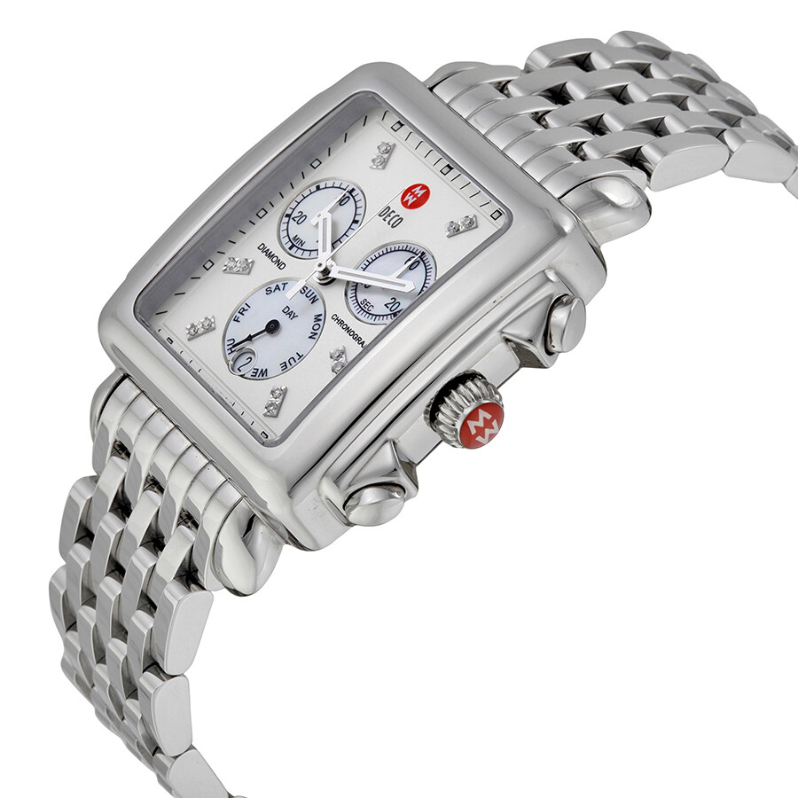Michele Deco XL Diamond Chronograph Mother of Pearl Stainless Steel Ladies Watch MWW06Z000012