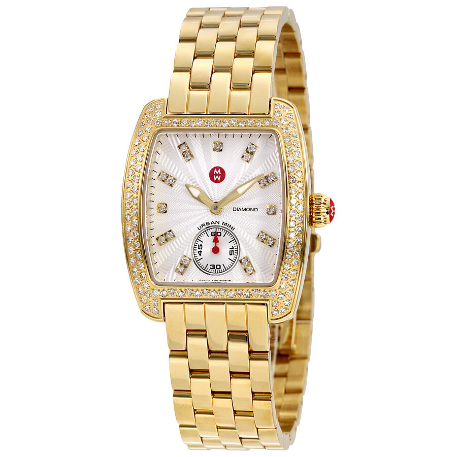 Michele Urban Mini Silver and White Guilloche Dial 18kt Goldplated
