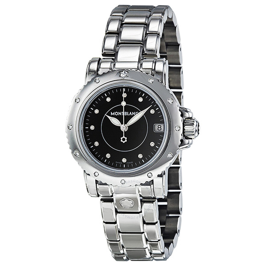 Montblanc Sport Diamond Black Dial Stainless Steel Ladies Watch 102363 ...