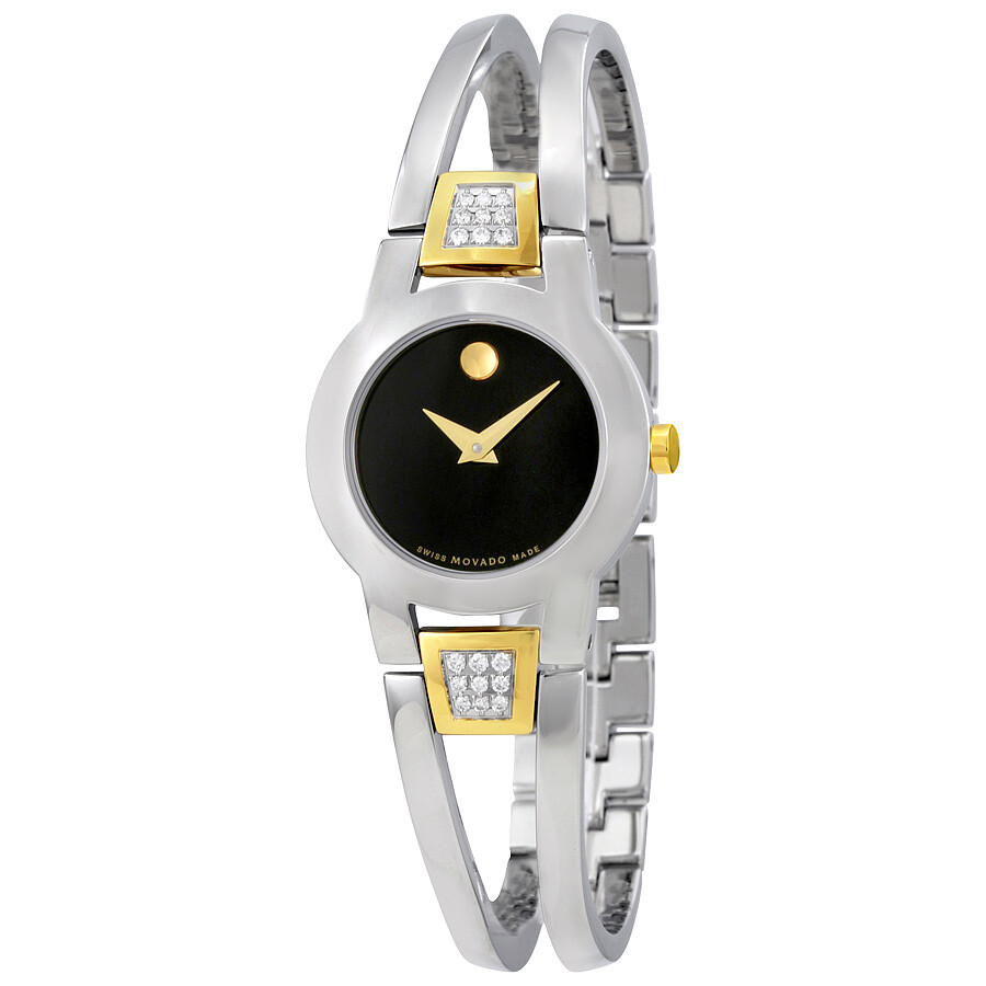 Movado Amorosa Black Dial Diamond Ladies Watch 606894 Amorosa