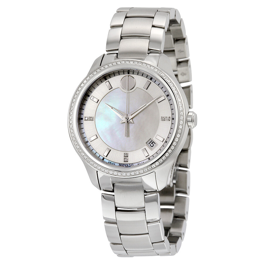 Movado Bellina White Mother Of Pearl Dial Ladies Stainless Steel Watch