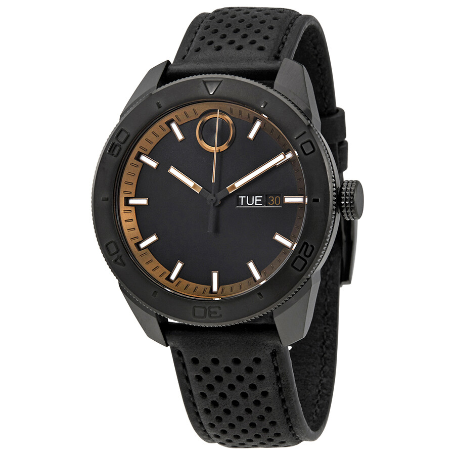 Movado Bold Black Dial Black Leather Men's Watch 3600478 Bold