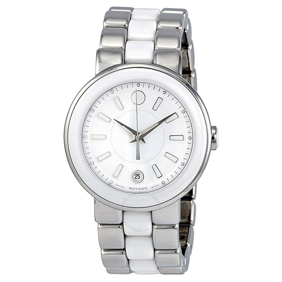 Movado Cerena White Dial Stainless Steel and Ceramic Ladies Watch ...