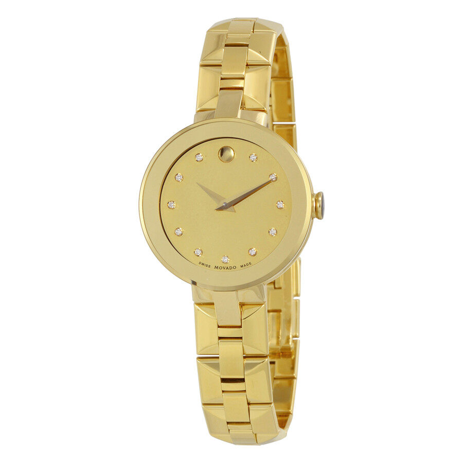 Movado Sapphire Gold Diamond Dial Ladies Watch 0606912 Sapphire