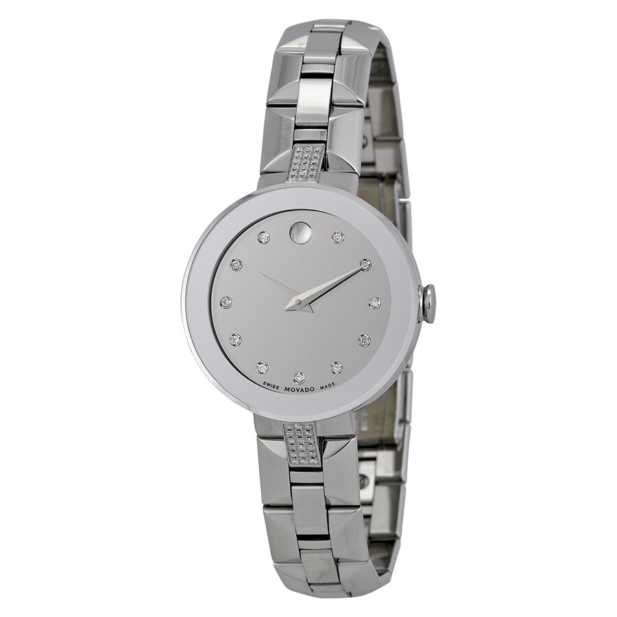 Movado Sapphire Silver Diamond Dial Stainless Steel Ladies Watch