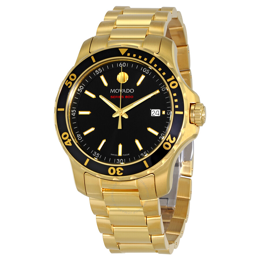 Movado Series 800 Black Dial Yellow Gold PVD Men's Watch 2600145 - 800