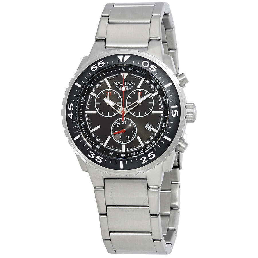Nautica Black Dial Men's Chronograph Stainless Steel Watch NAD18540G ...