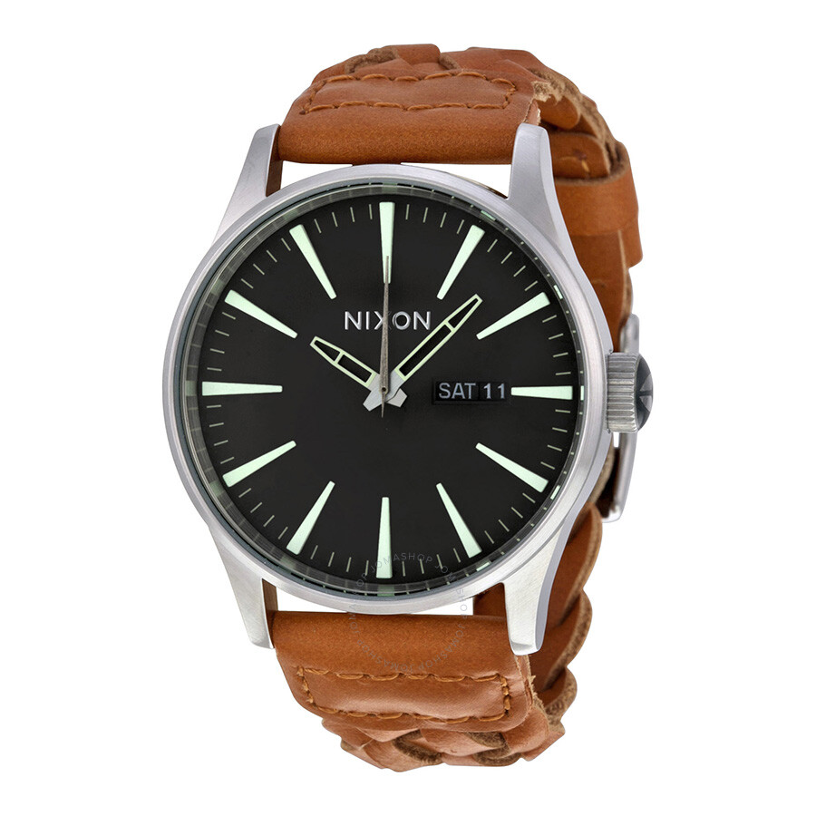 Nixon Sentry Dark Copper Dial Brown Woven Leather Men's Watch A1051959