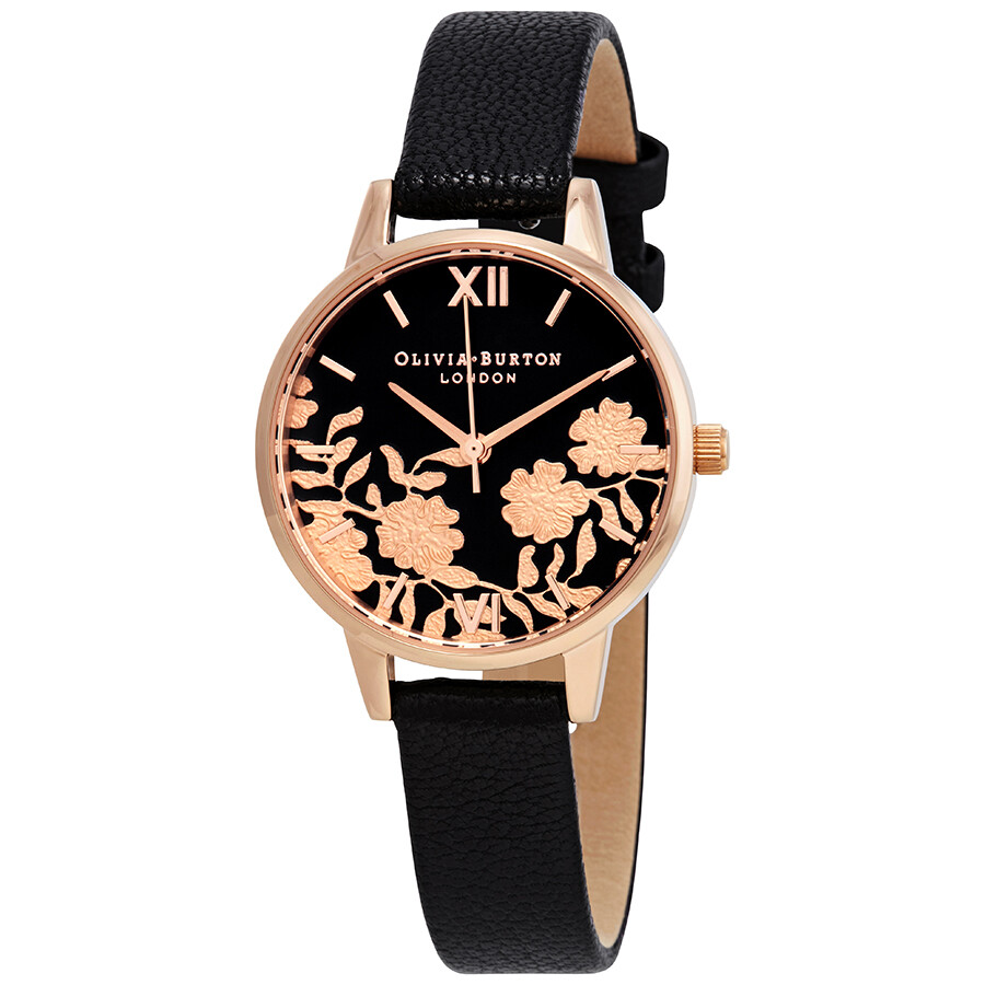 Olivia Burton Lace Detail Black Dial Ladies Watch OB16MV75 Olivia