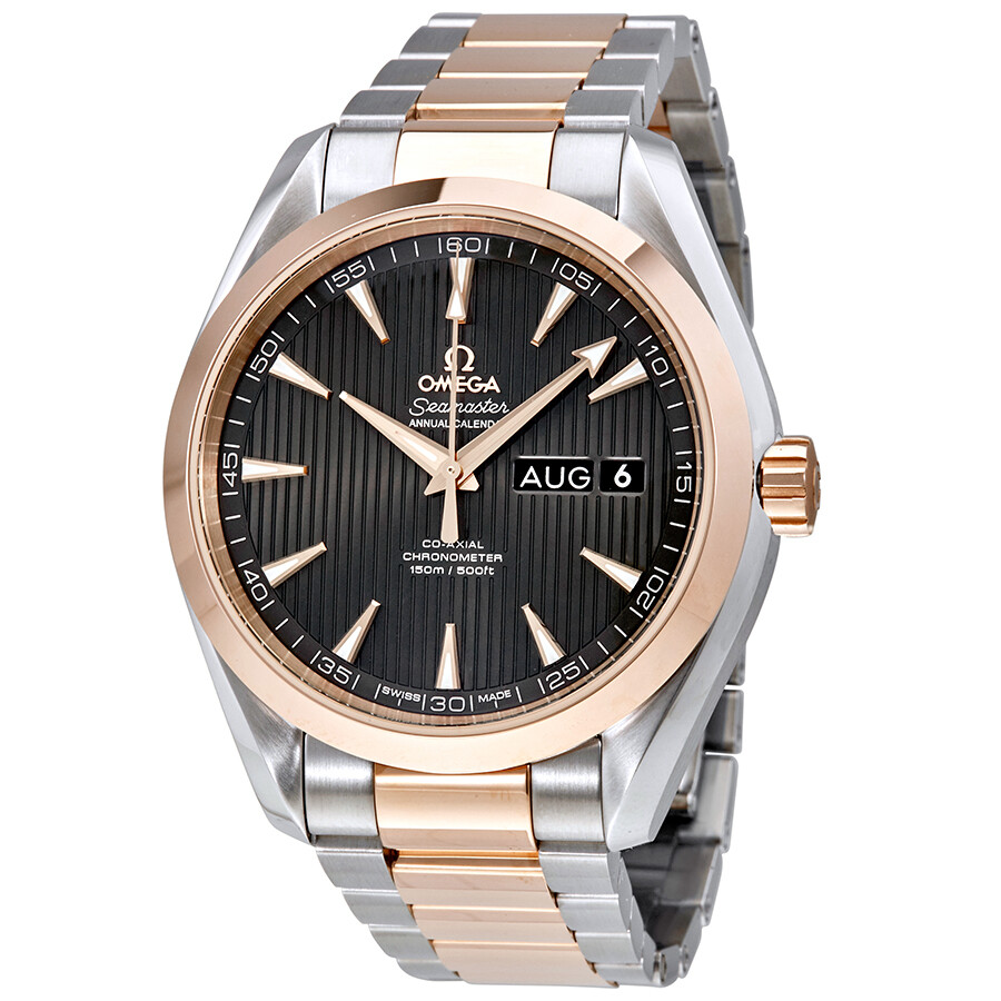 Omega Seamaster Aqua Terra Teak Grey Dial Steel and 18K Rose Gold Automatic Men's Watch 