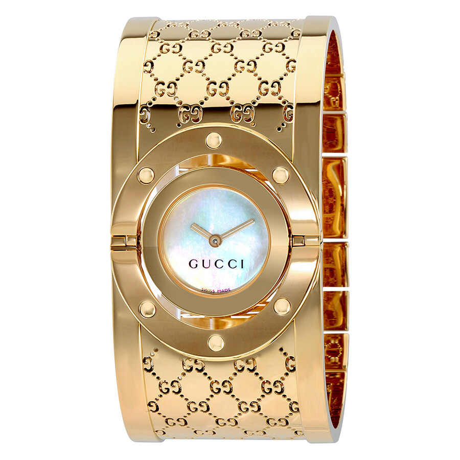 Open Box Gucci Twirl GTone White Dial Ladies Bangle Watch YA112440
