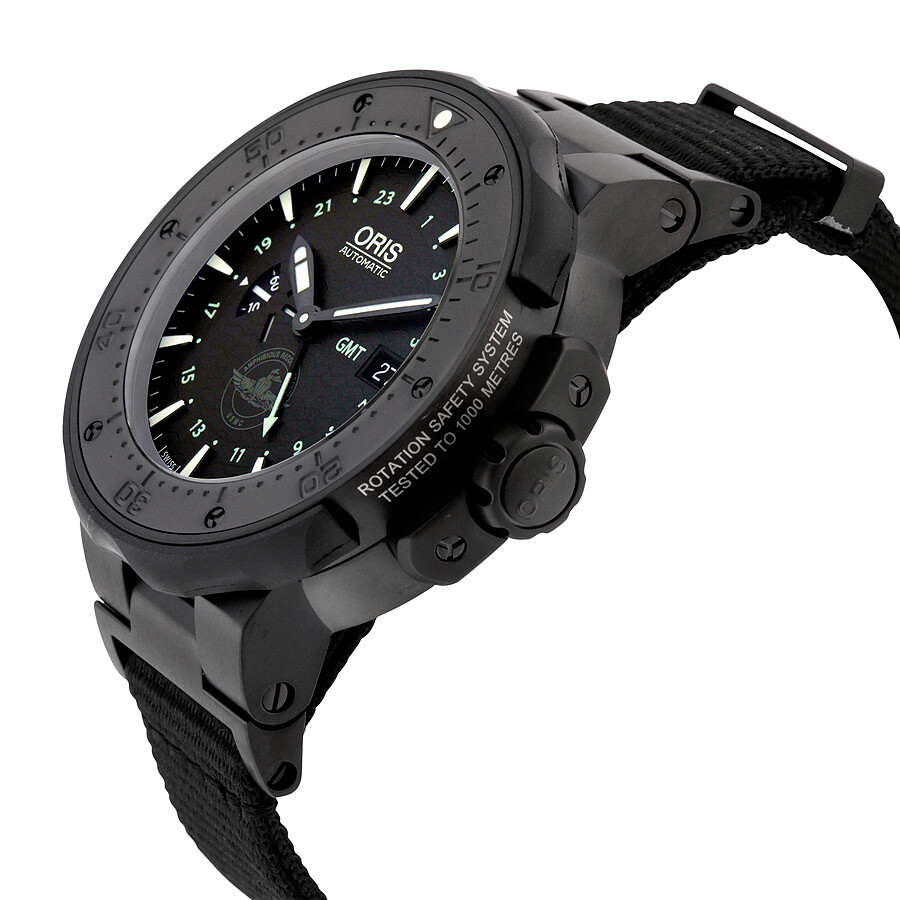 Oris Pro Diver Force Recon GMT Black Dial Black Rubber Men's Watch 747