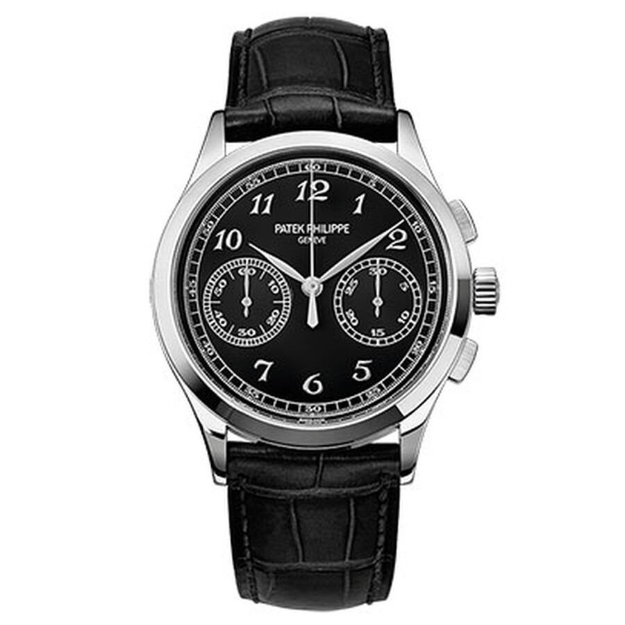 complications black dial 18k white gold mens watch
