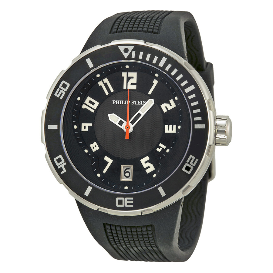 Philip Stein Extreme Black Dial Black Rubber Strap Men's Watch 34BBRB