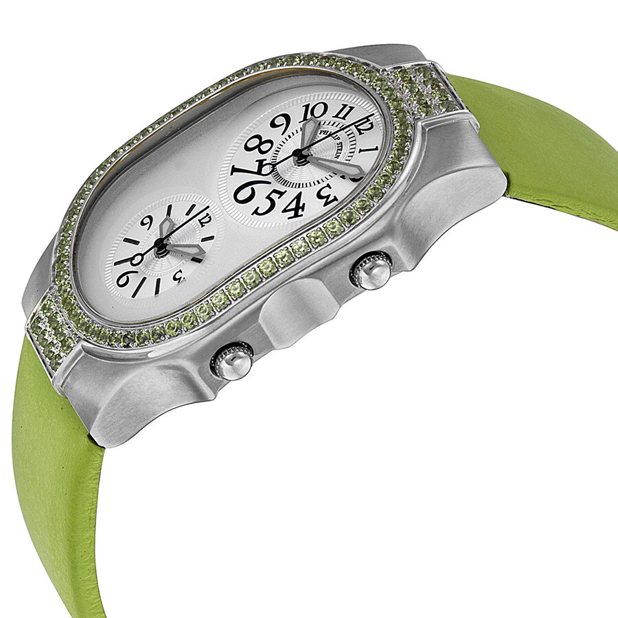 Philip Stein Silver Dial Light Green Leather Strap Ladies Watch